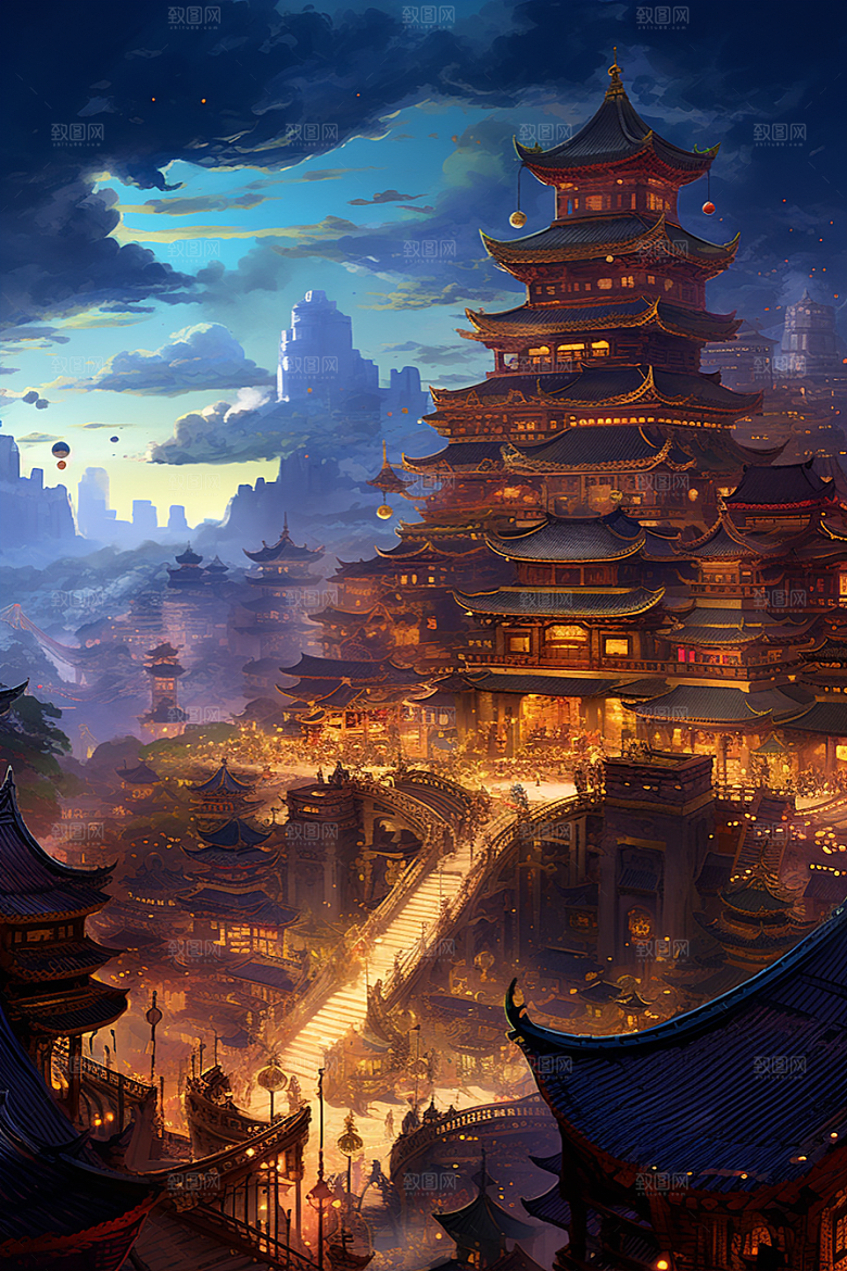 金色神话建筑天宫神仙洞府原画