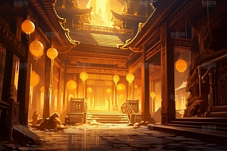 金色神话建筑游戏梦幻原画