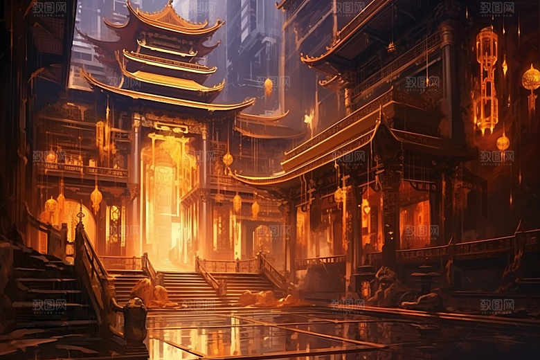 金色神话建筑梦幻天宫原画