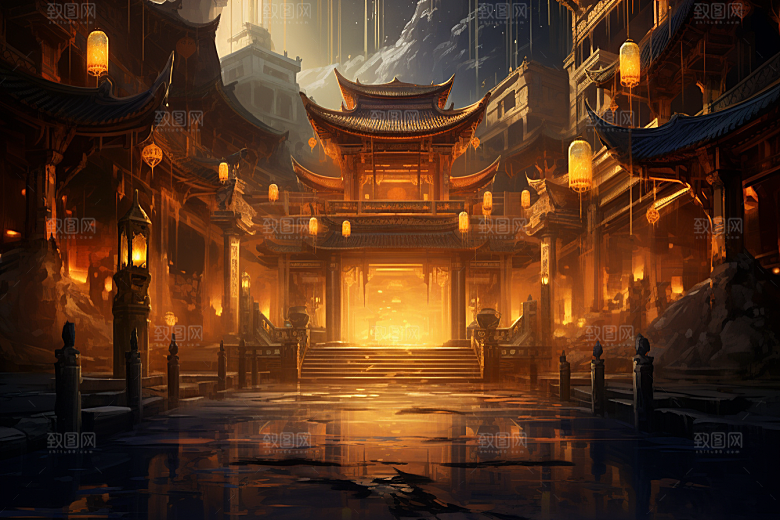 金色神话建筑高清中国传统风格原画