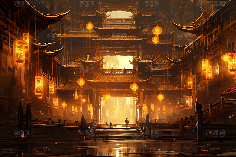 金色神话建筑神仙洞府游戏原画