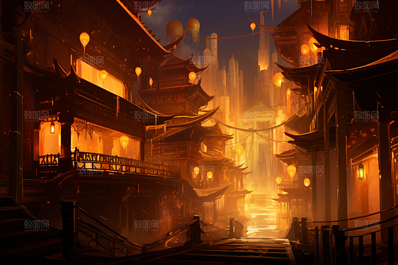 金色神话建筑游戏梦幻原画