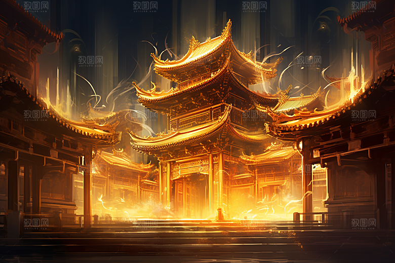 金色神话建筑游戏国潮原画