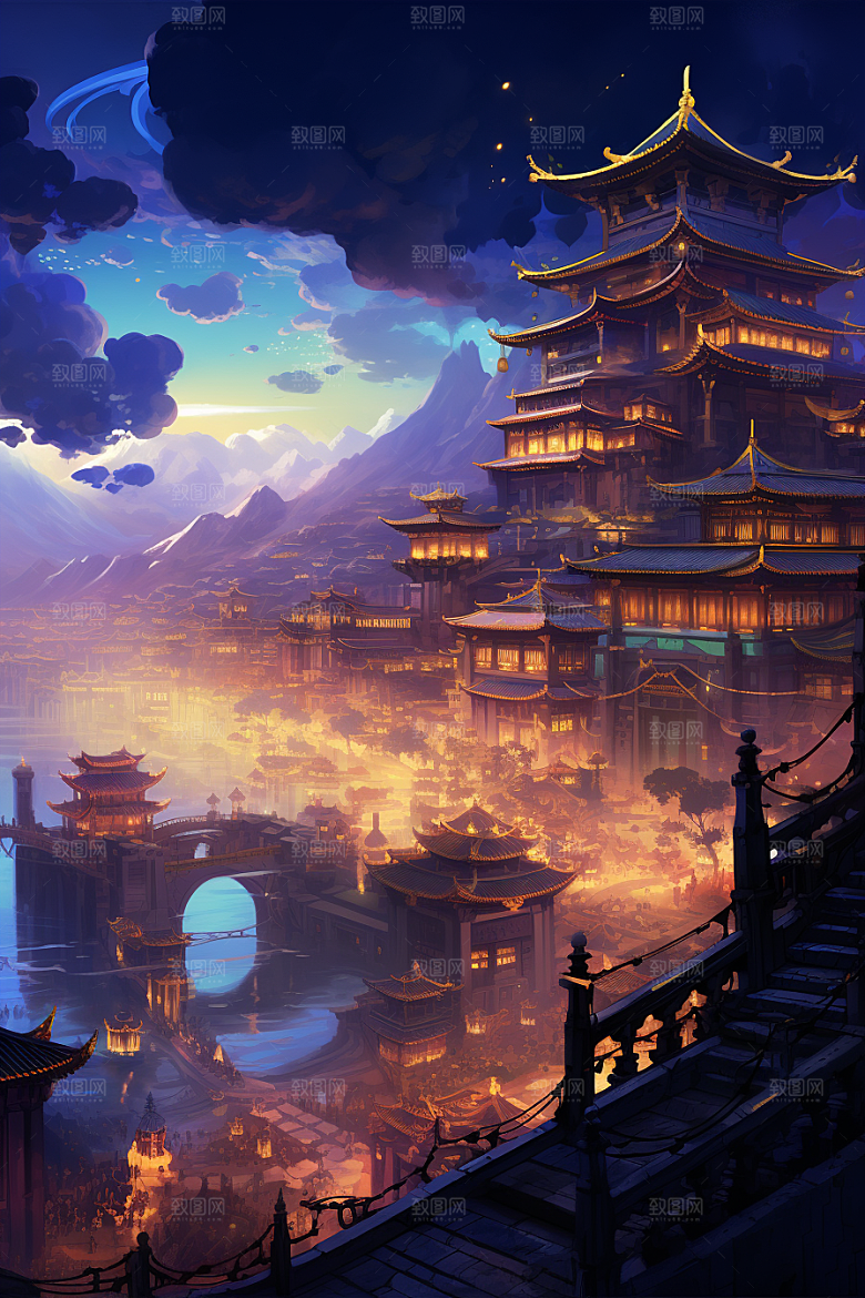 金色神话建筑神仙洞府天宫原画