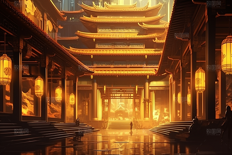 金色神话建筑神仙洞府高清原画