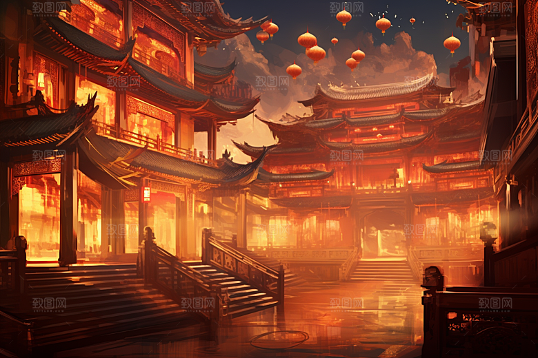 金色神话建筑游戏中国传统风格原画