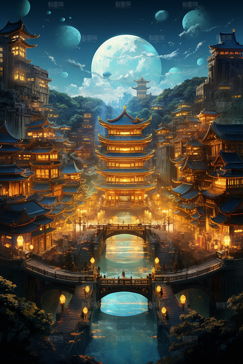 金色神话建筑高清梦幻原画