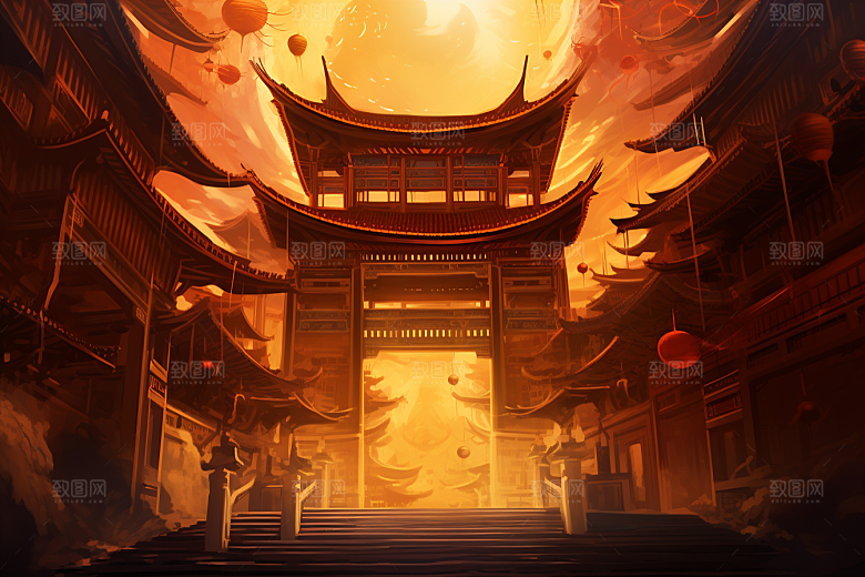金色神话建筑国潮古风原画