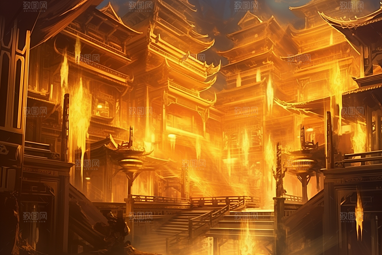 金色神话建筑古风游戏原画