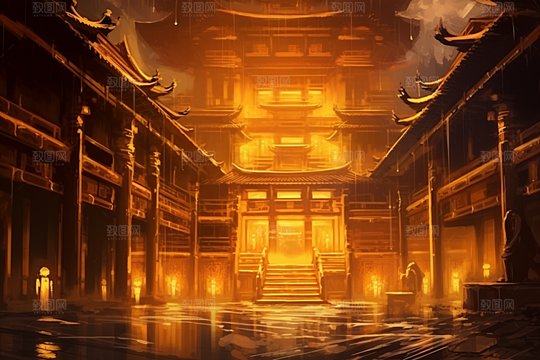 金色神话建筑梦幻神仙洞府原画