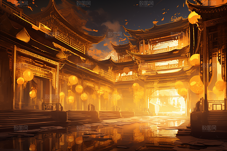 金色神话建筑梦幻神仙洞府原画