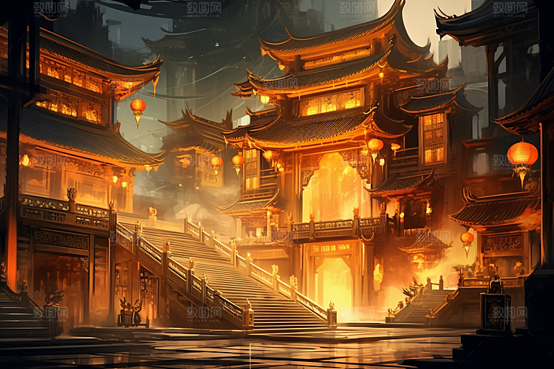 金色神话建筑天宫梦幻原画