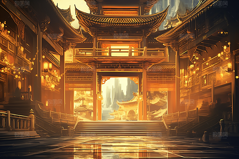 金色神话建筑游戏天宫原画