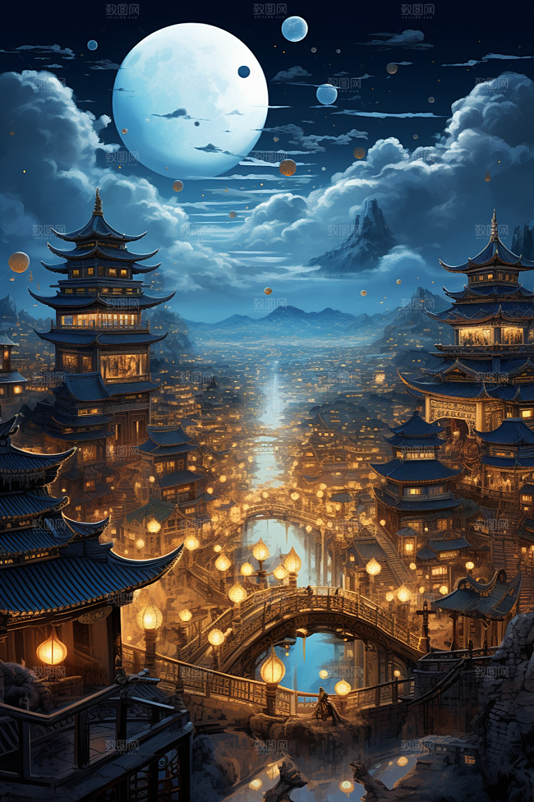金色神话建筑国潮神仙洞府原画