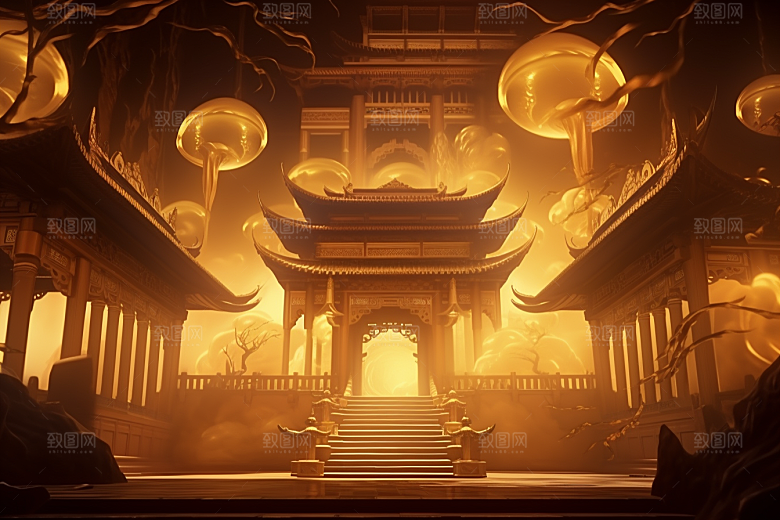 金色神话建筑游戏中国传统风格原画