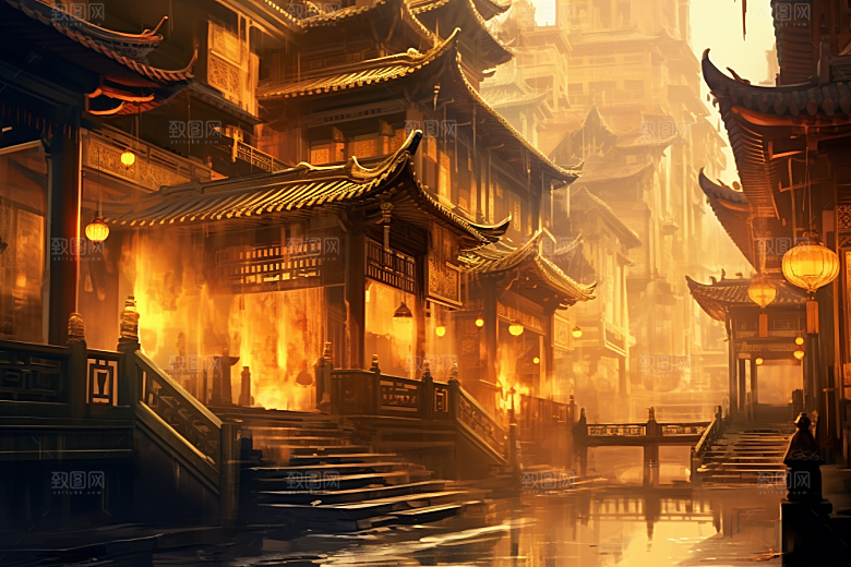 金色神话建筑神仙洞府高清原画