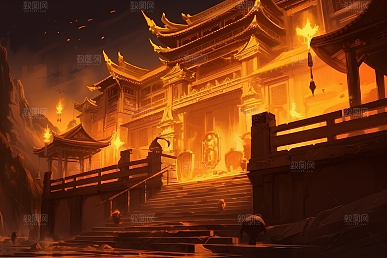 金色神话建筑梦幻国潮原画