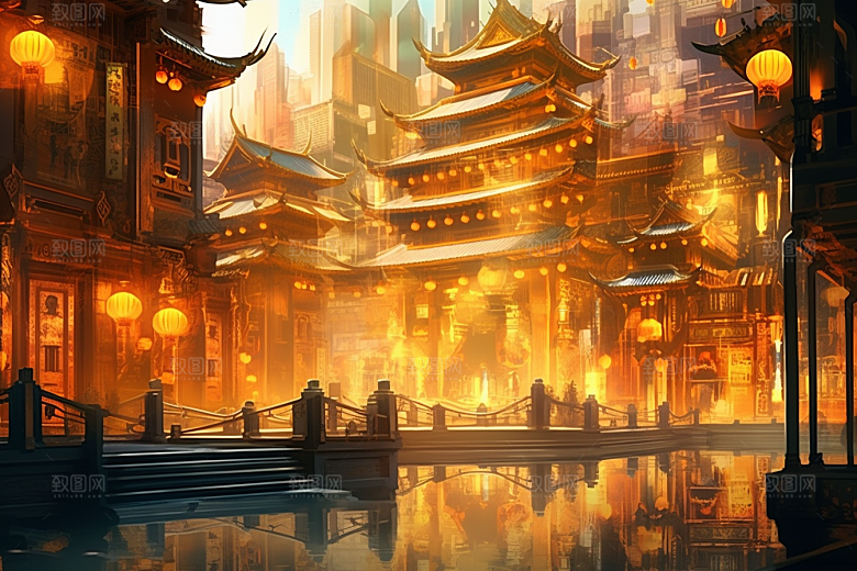 金色神话建筑梦幻神仙洞府原画