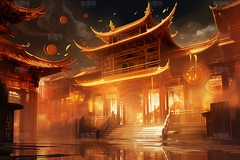 金色神话建筑中国传统风格高清原画