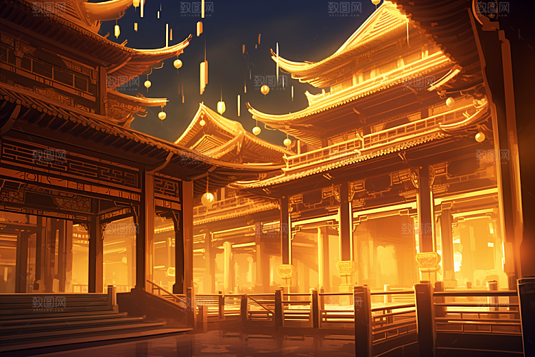 金色神话建筑神仙洞府游戏原画
