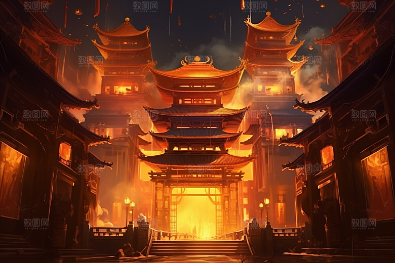 金色神话建筑中国传统风格高清原画