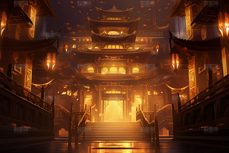 金色神话建筑古风游戏原画
