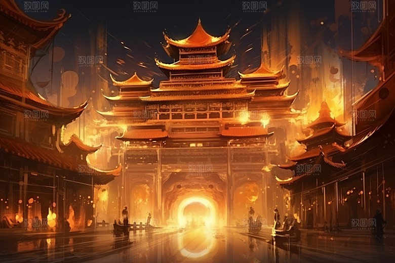 金色神话建筑神仙洞府高清原画