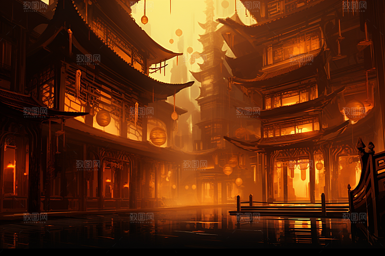 金色神话建筑高清中国传统风格原画