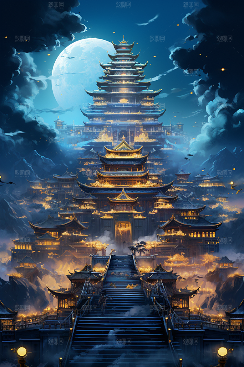 金色神话建筑高清神仙洞府原画