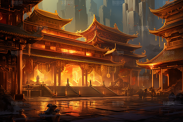 金色神话建筑古风天宫原画