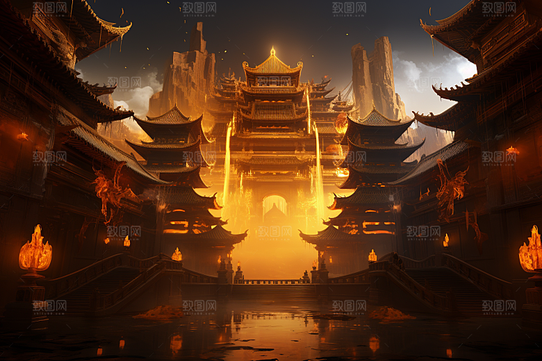 金色神话建筑天宫游戏原画
