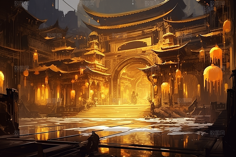金色神话建筑天宫神仙洞府原画