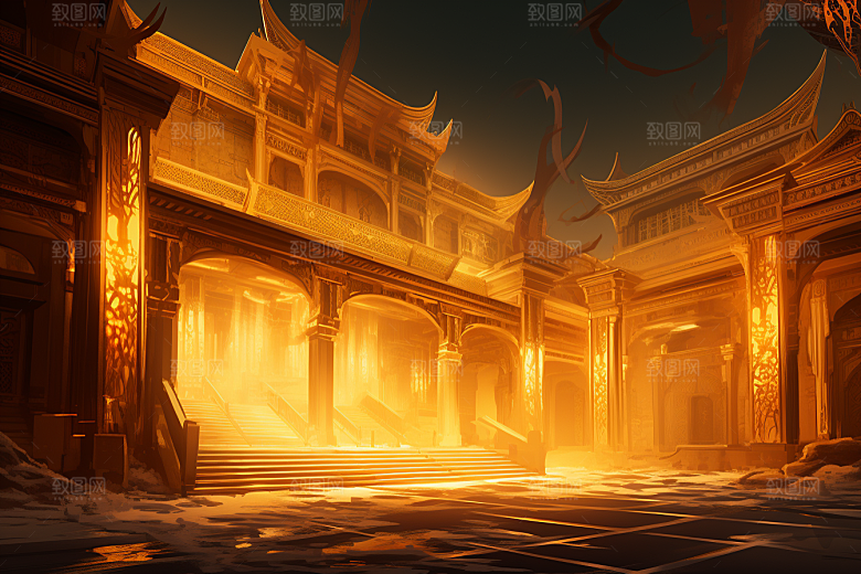 金色神话建筑高清古风原画