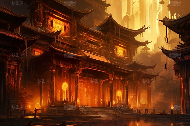 金色神话建筑古风天宫原画