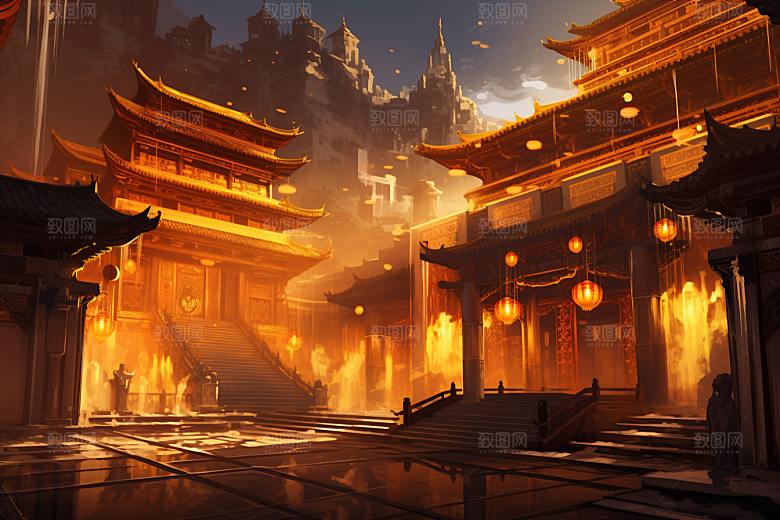 金色神话建筑游戏神仙洞府原画