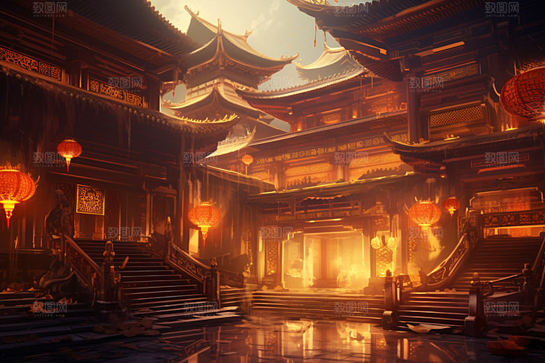 金色神话建筑神仙洞府高清原画
