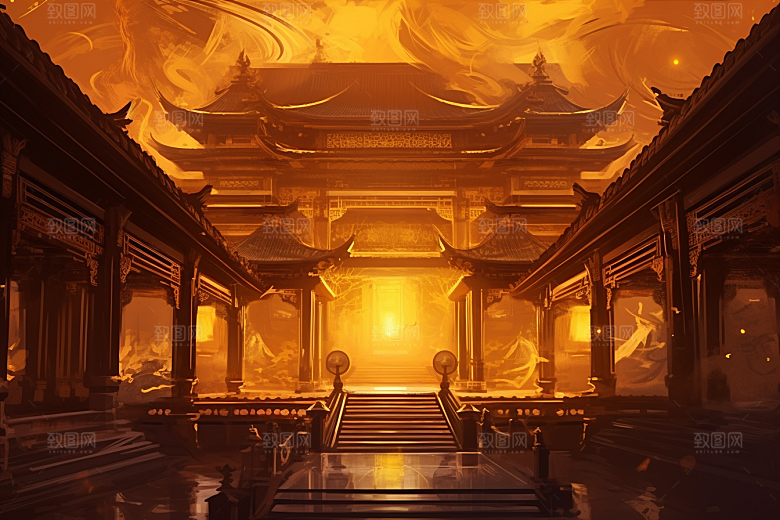 金色神话建筑游戏国潮原画
