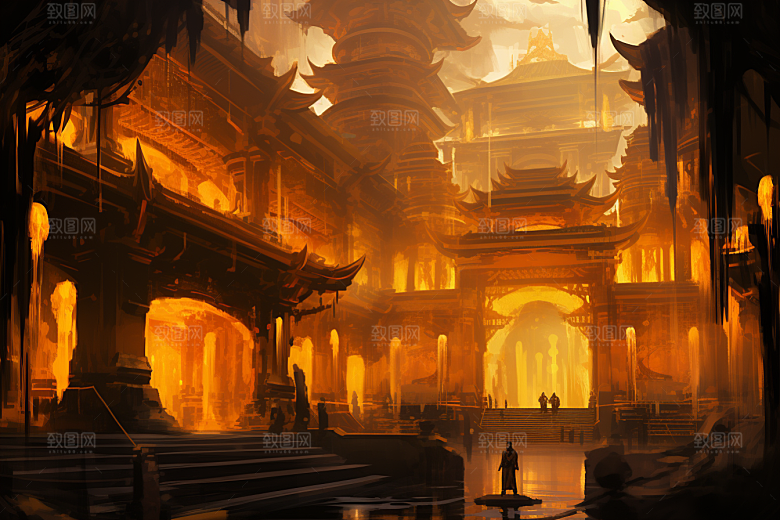 金色神话建筑天宫神仙洞府原画