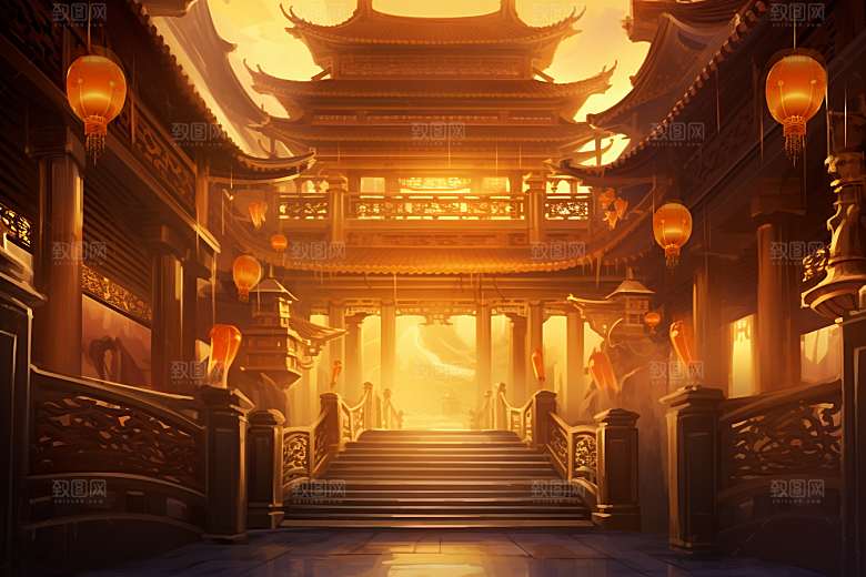 金色神话建筑游戏中国传统风格原画