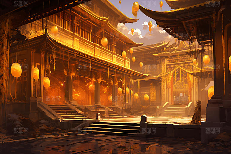 金色神话建筑天宫梦幻原画