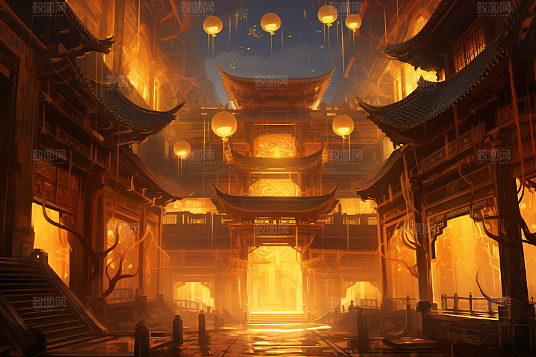 金色神话建筑天宫梦幻原画