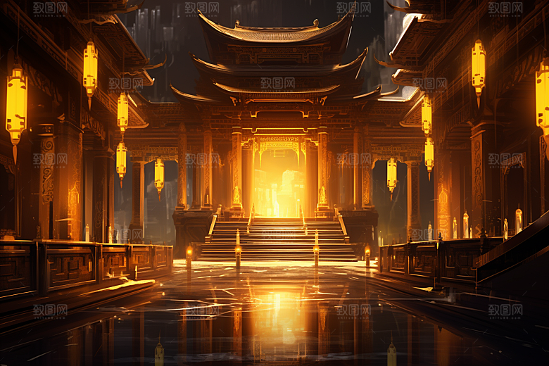 金色神话建筑中国传统风格游戏原画