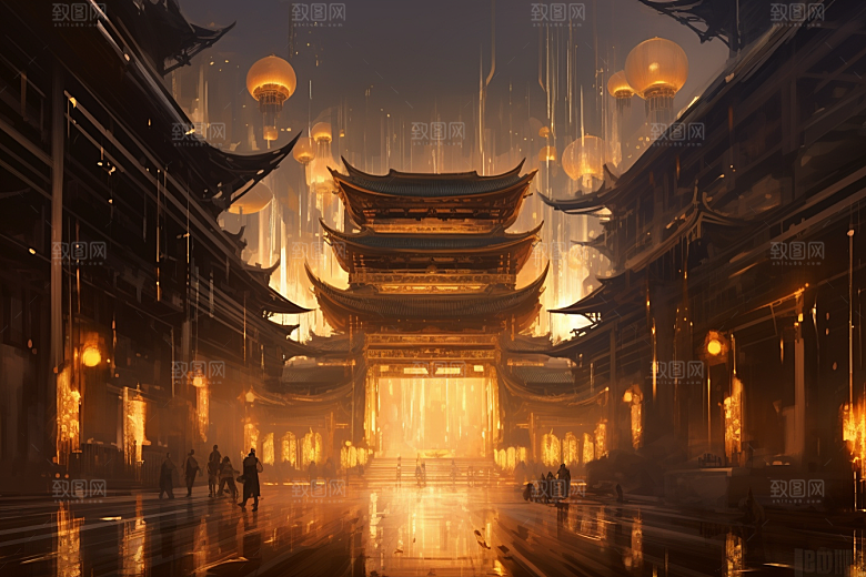 金色神话建筑国潮天宫原画