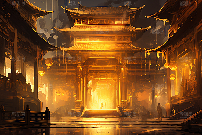 金色神话建筑高清国潮原画