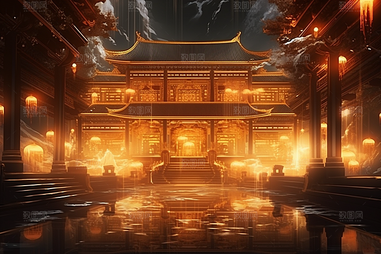金色神话建筑国潮天宫原画