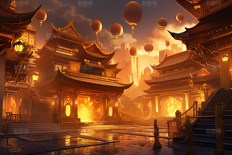 金色神话建筑梦幻天宫原画