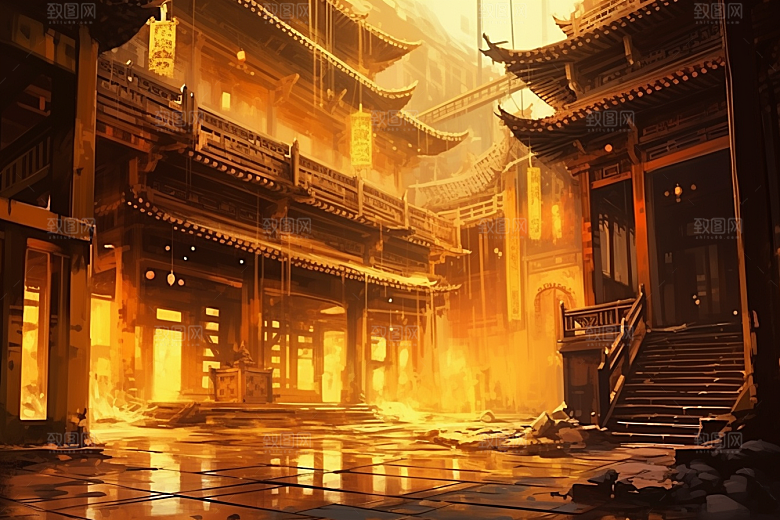 金色神话建筑天宫神仙洞府原画