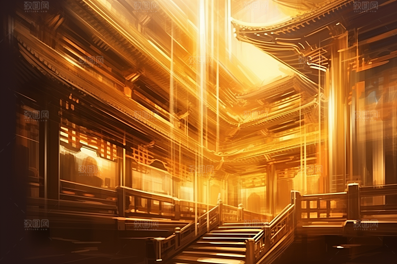 金色神话建筑中国传统风格国潮原画