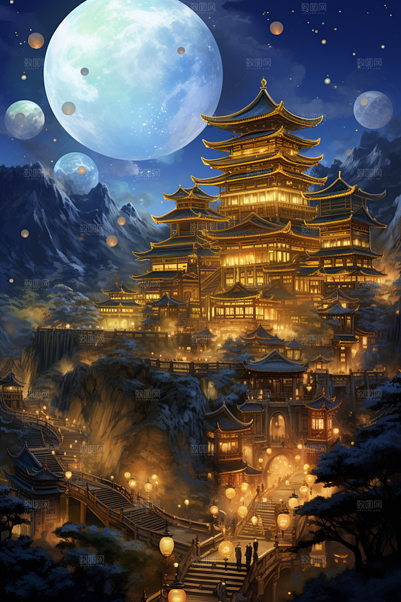 金色神话建筑高清神仙洞府原画