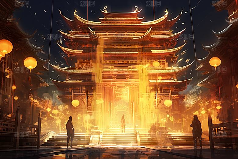 金色神话建筑国潮神仙洞府原画